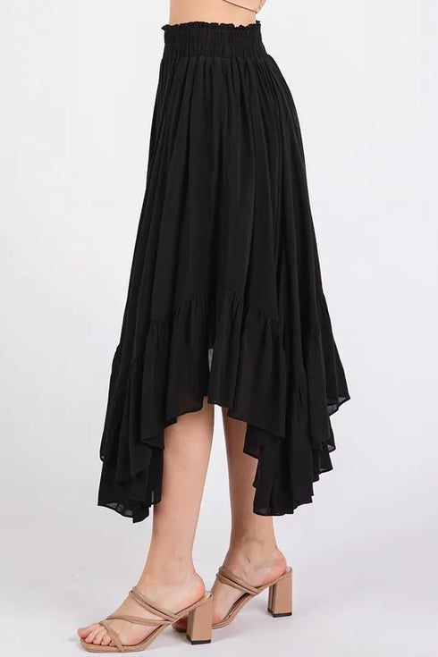Mittoshop Handkerchief Hem Elastic Waist Pocket Midi Skirt - Fashorio