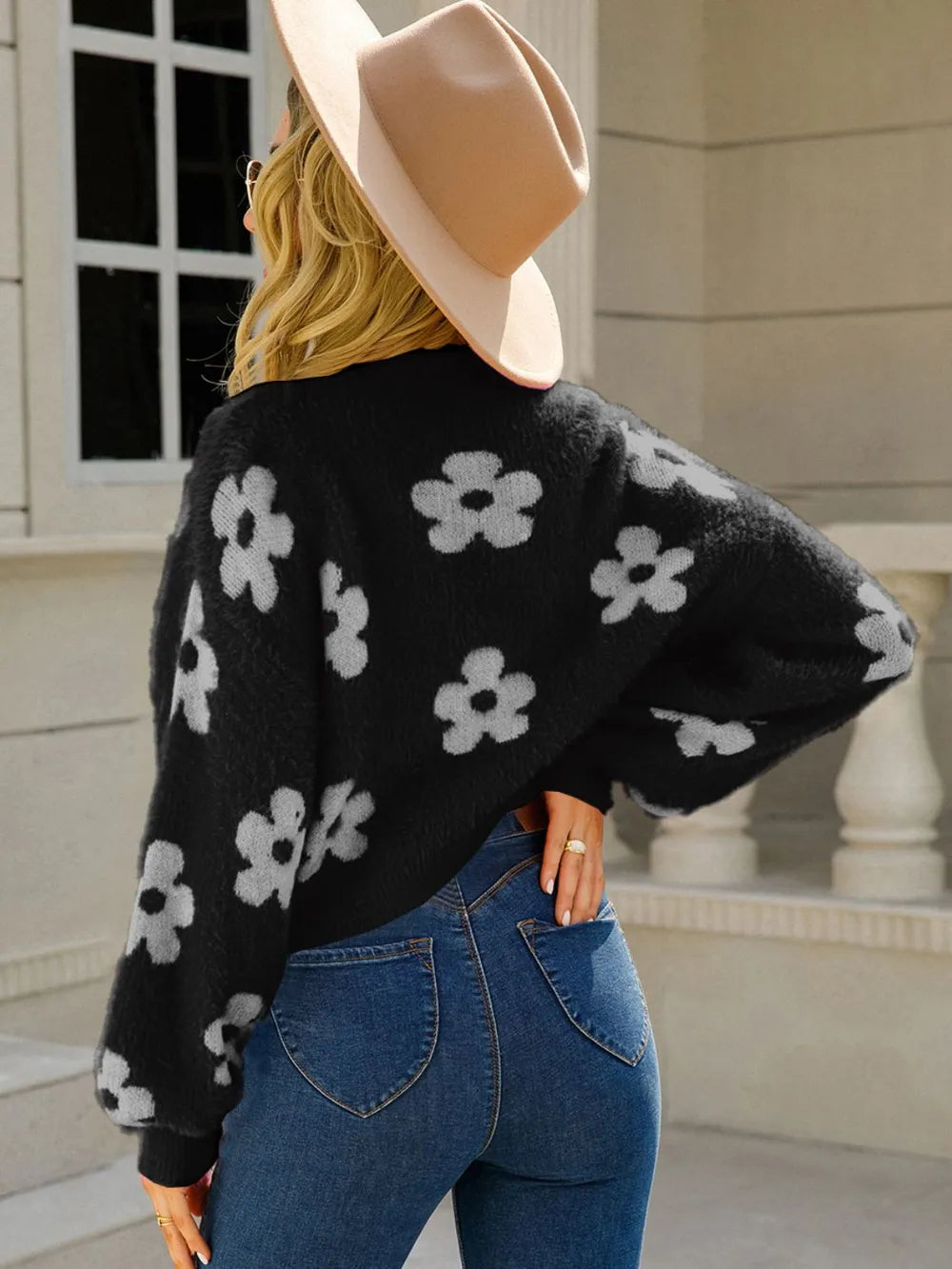 Angel Wings Flower Open Front Long Sleeve Cardigan - Fashorio