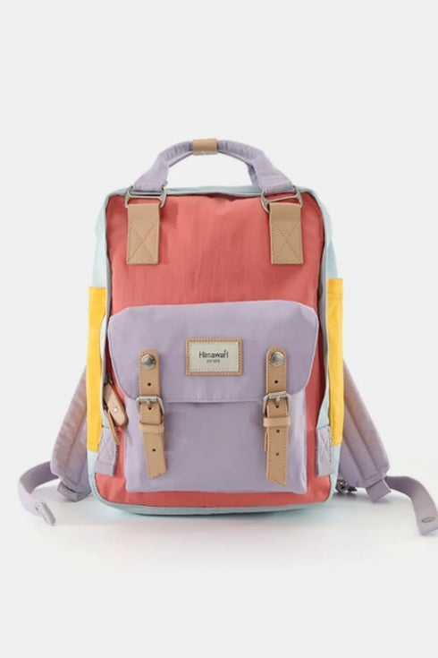 Himawari Contrast Waterproof Nylon Backpack Bag Pink Lavender One Size - Fashorio