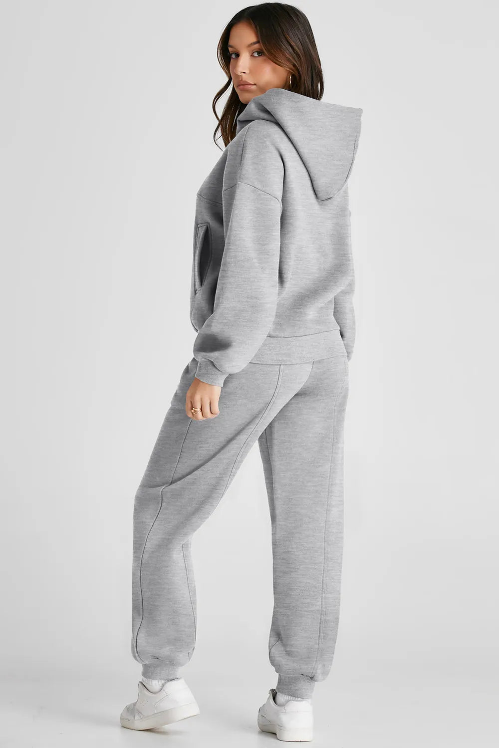 Dropped Shoulder Long Sleeve Hoodie and Pants Active Set - Fashorio