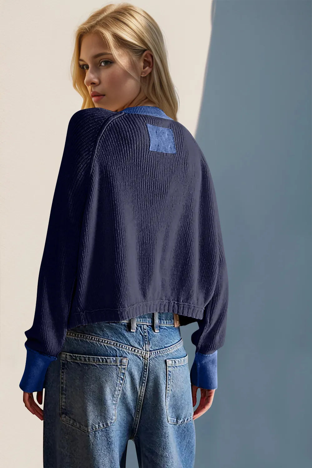 Double Take Contrast Button Up Long Sleeve Cardigan - Fashorio