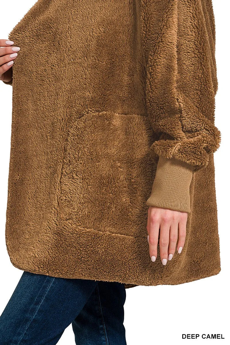 Zenana Hooded Faux Fur Jacket – Cozy Oversized Outerwear - Fashorio