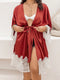 Plus Size Lace Patchwork Tie Front Robe Rust - Fashorio