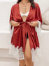 Plus Size Lace Patchwork Tie Front Robe Rust - Fashorio