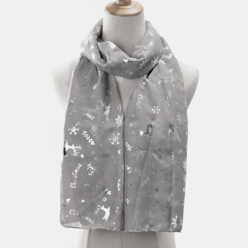 Christmas Element Polyester Scarf Light Gray One Size - Fashorio