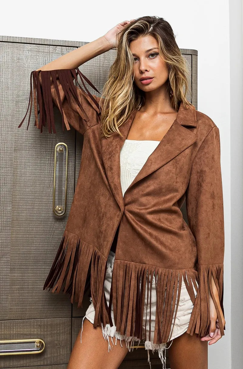 BiBi Single Blazer with Fringed Hem - Fashorio
