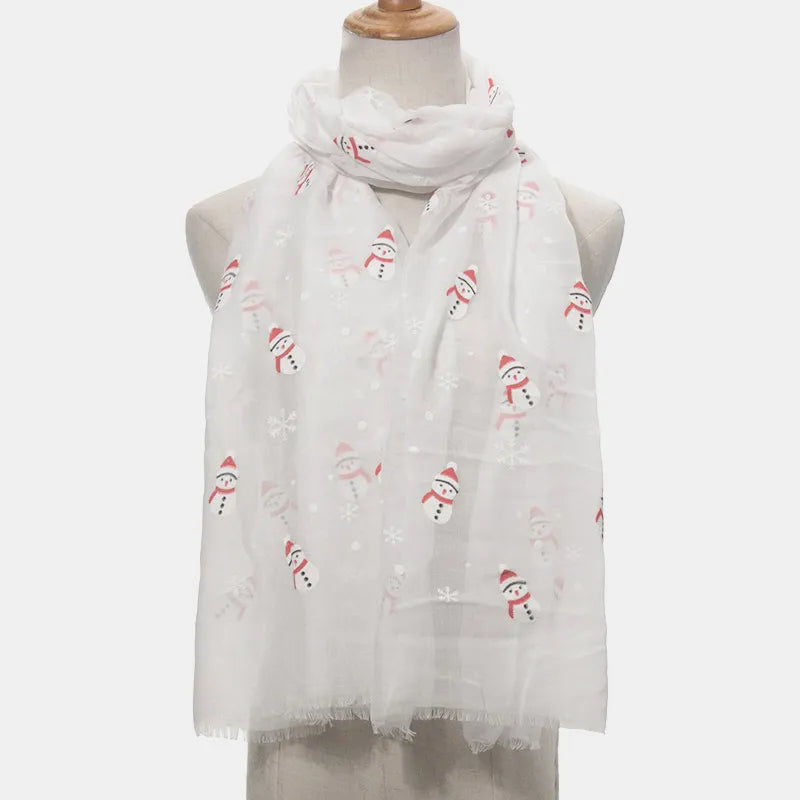 Fringe Snowman Polyester Scarf White One Size - Fashorio