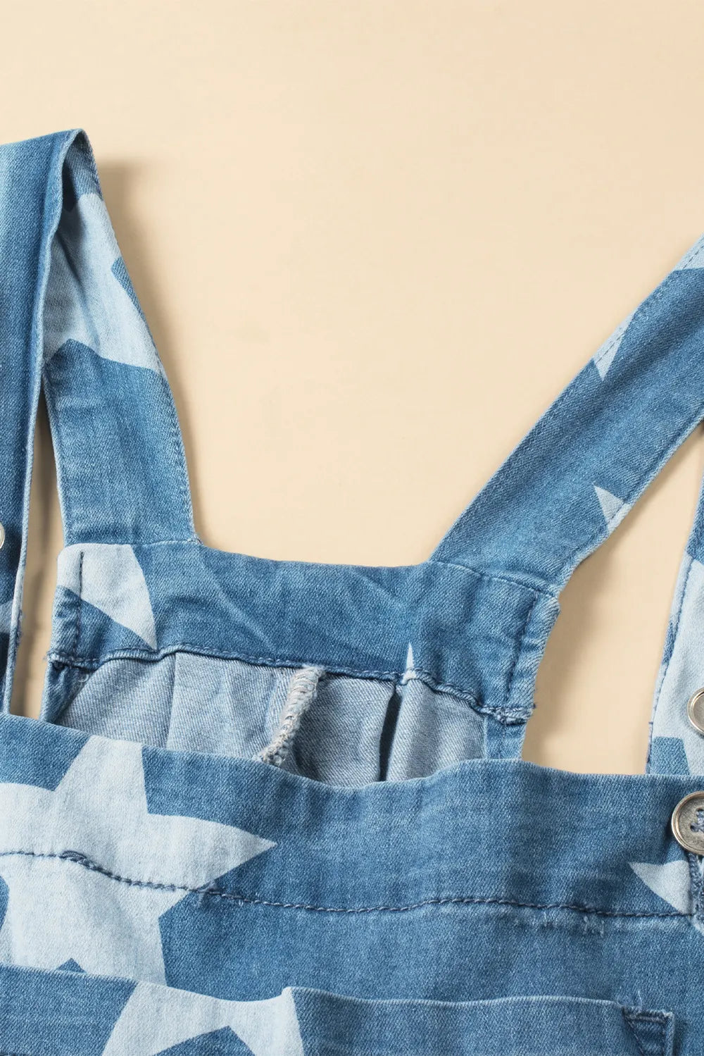 Star Print Buttoned Strap Wide Leg Denim Overalls - Fashorio