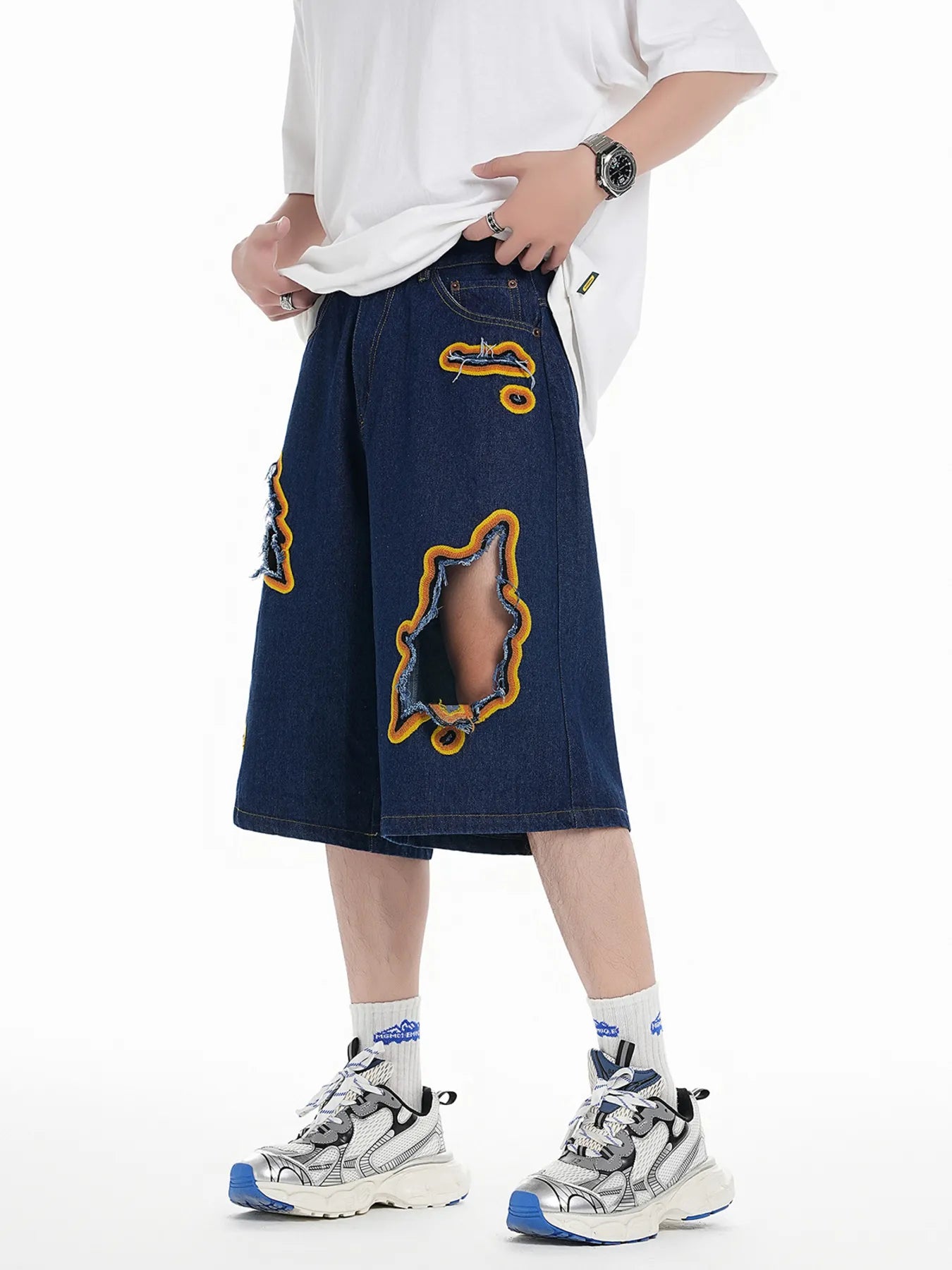 Men's Distressed Loose Fit Denim Shorts - Fashorio