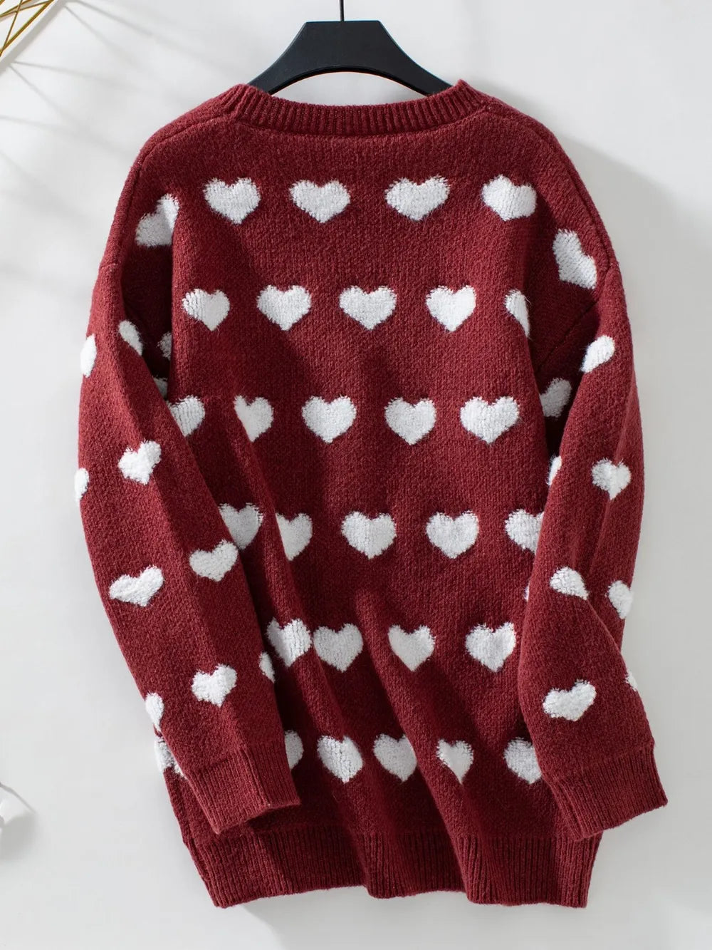Heart V-Neck Button Up Long Sleeve Cardigan - Fashorio