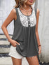 Lace Panel Scoop Neck Tank Grey - Fashorio