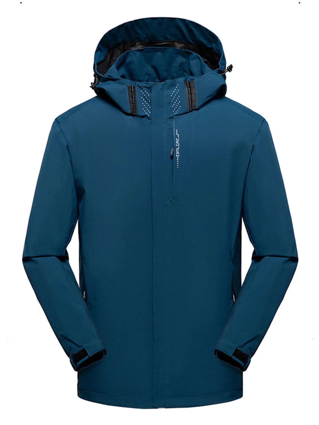 Men's Plus Size Waterproof Zip Up Long Sleeve Hooded Jacket Peacock Blue - Fashorio