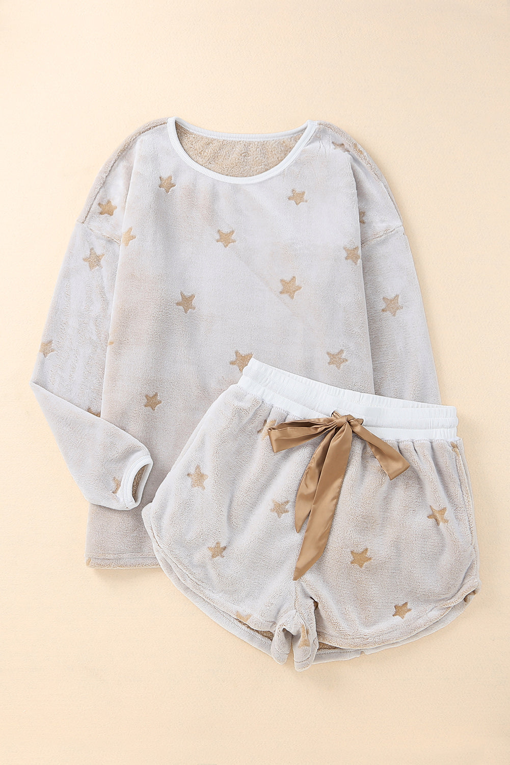 Round Neck Dropped Shoulder Star Print Top and Shorts Lounge Set - Fashorio