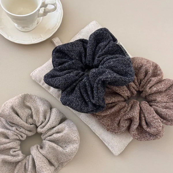 3-Piece Ruched Heathered Elastic Hair Scrunchy Style A One Size - Fashorio