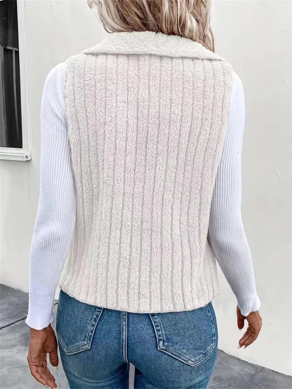 Open Front Fuzzy Vest Coat - Fashorio