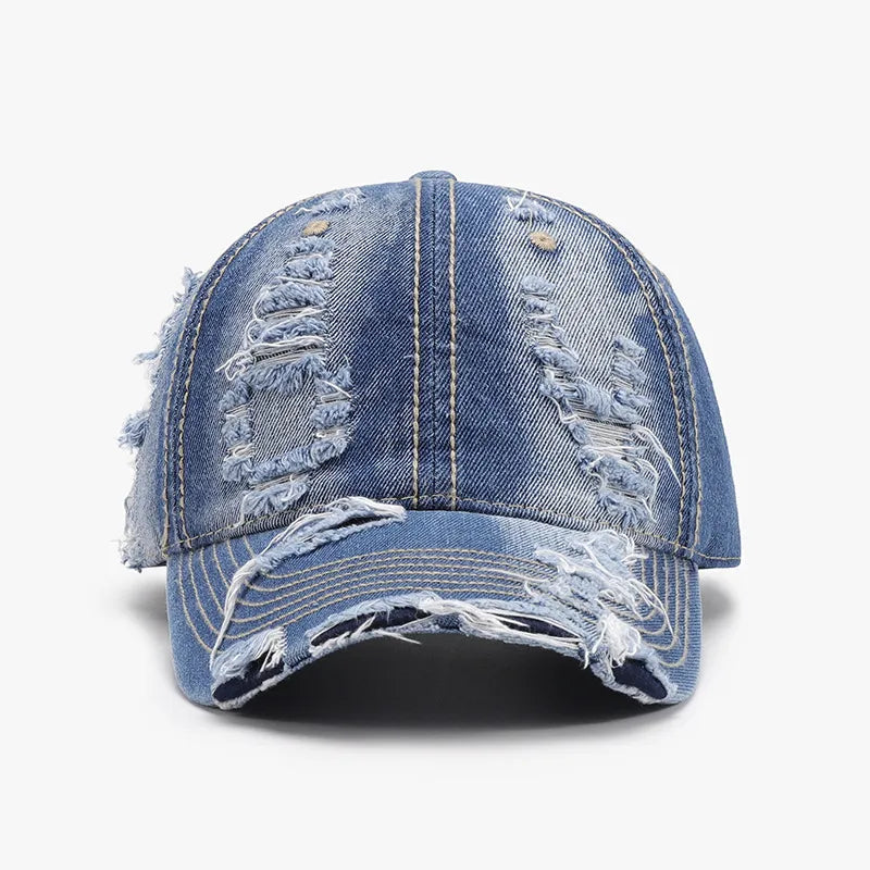 Distressed Adjustable Cotton Baseball Cap Light One Size - Fashorio