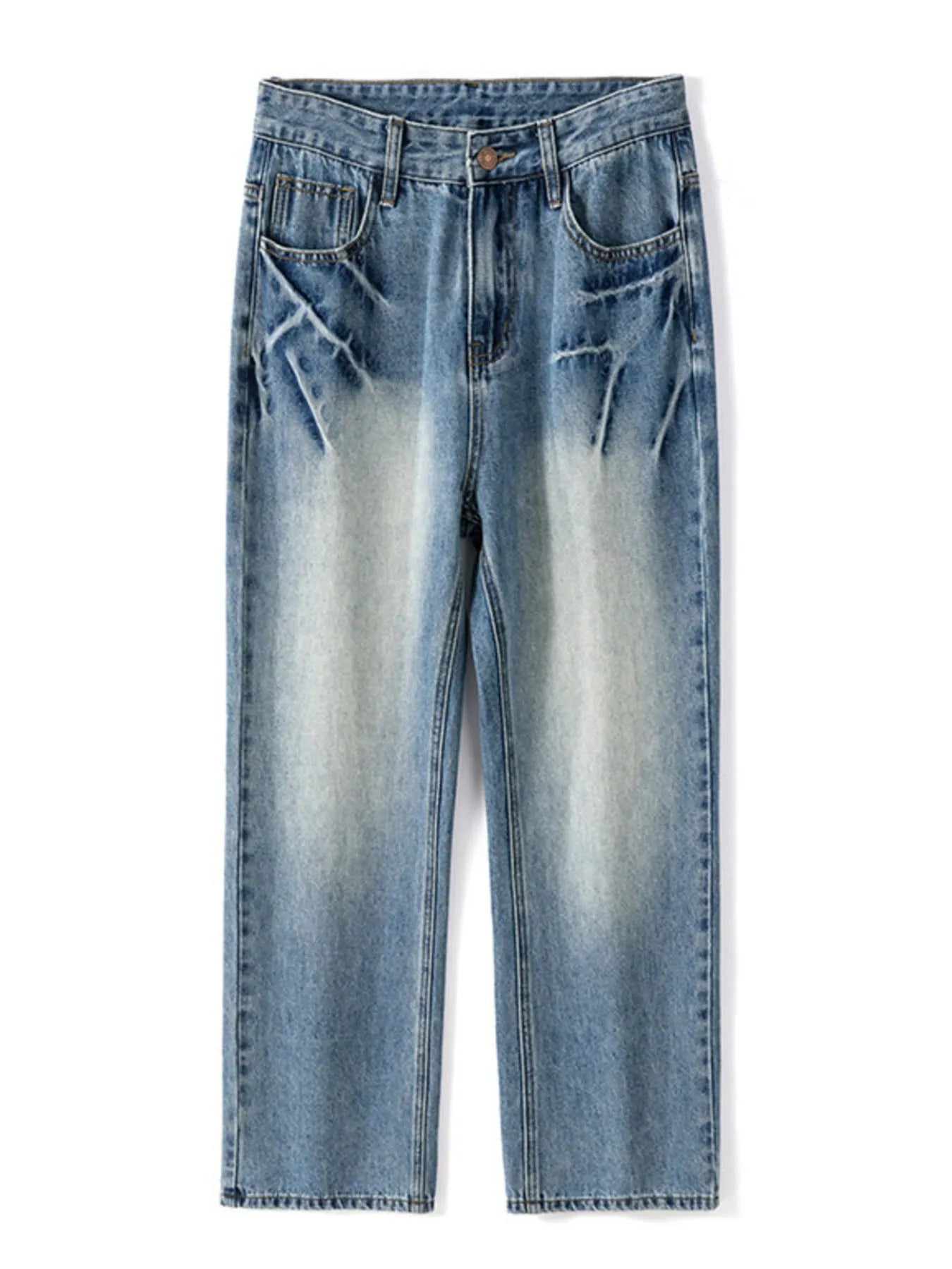 Men's Plus Size Washed Relaxed Fit Straight Leg Jeans - Fashorio