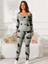 Scoop Neck Long Sleeve Active Jumpsuit Gray - Fashorio