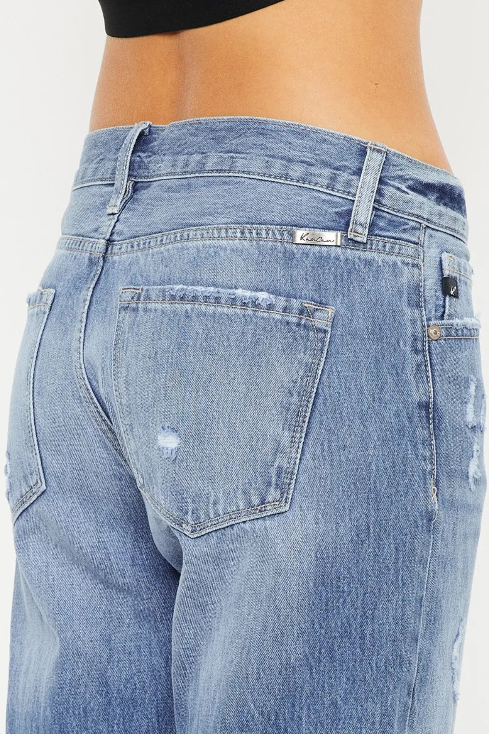 Kancan Mid Rise Distressed Straight Jeans - Fashorio