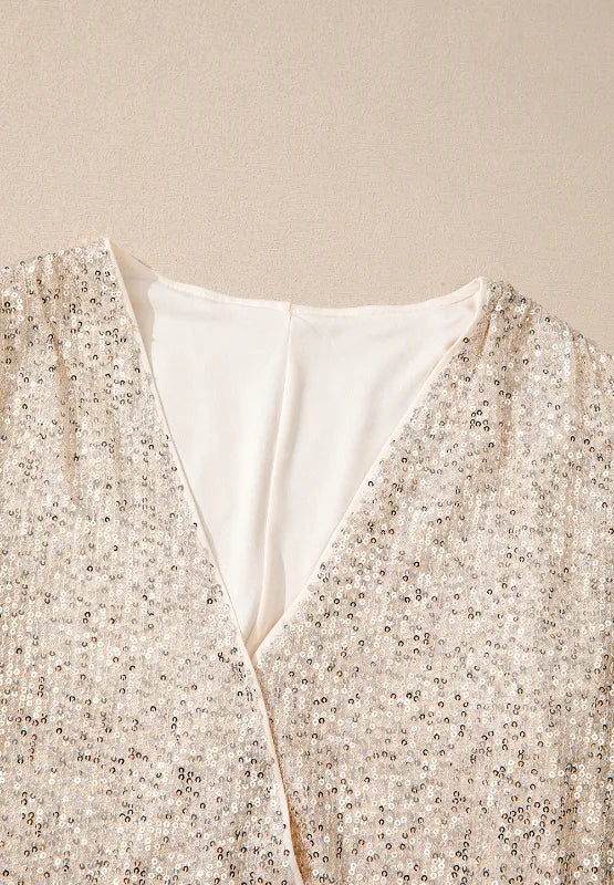 Sequin Surplice Long Sleeve Bodysuit - Fashorio