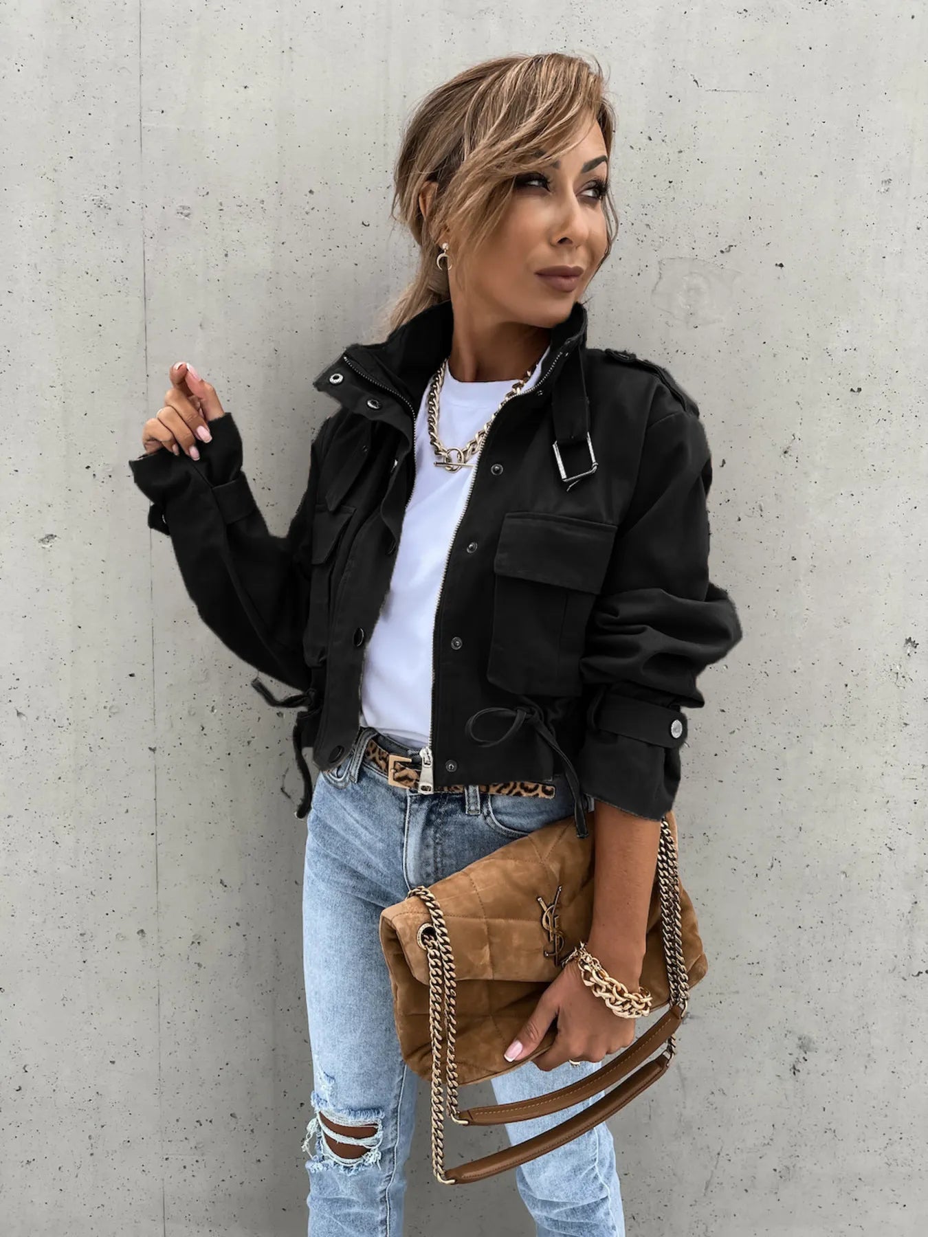 Women’s Snap Down Long Sleeve Jacket with Pockets - Fashorio