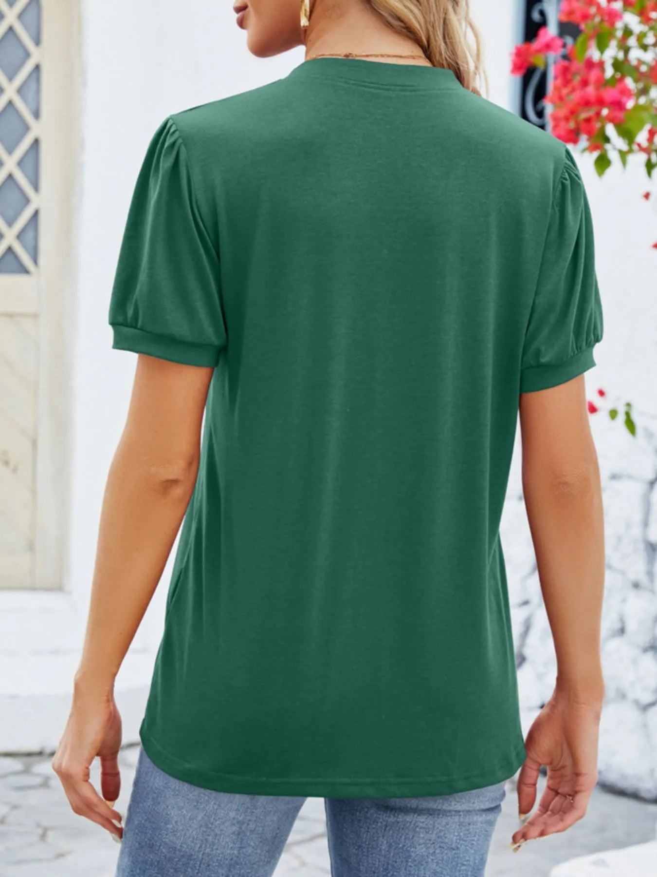 Notched Short Sleeve T-Shirt - Fashorio
