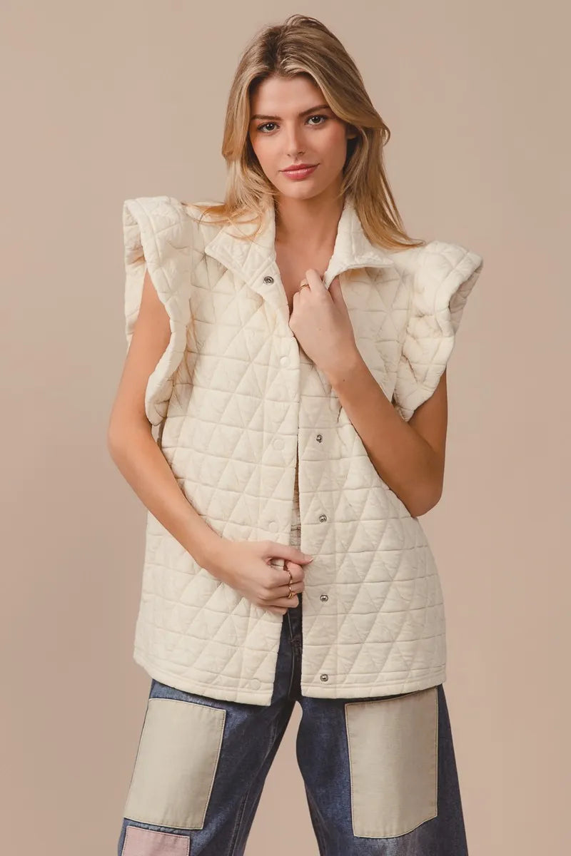 BiBi Quilting Knit Ruffle Sleeve Vest - Fashorio