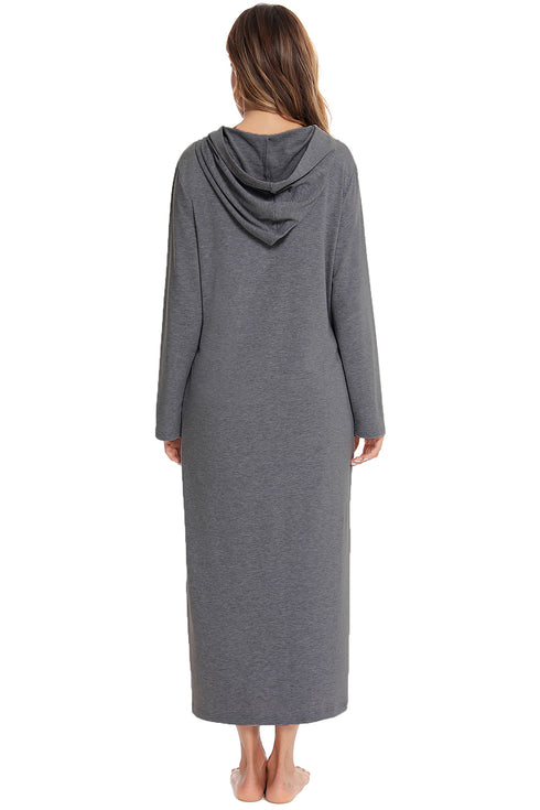 Zip Front Hooded Night Dress with Pockets - Fashorio