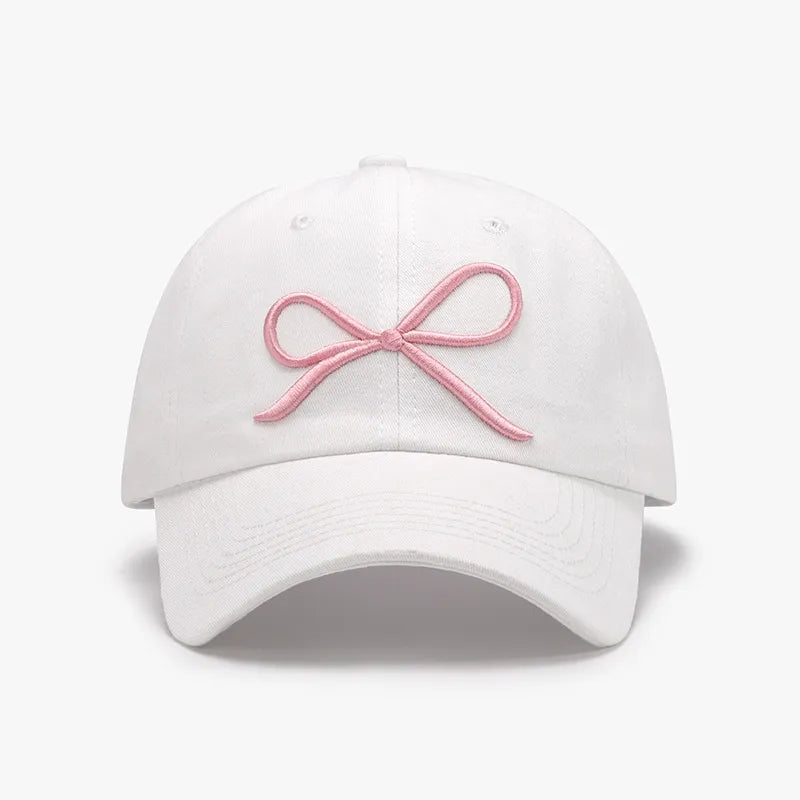 Bow Embroidered Cotton Baseball Cap White One Size - Fashorio
