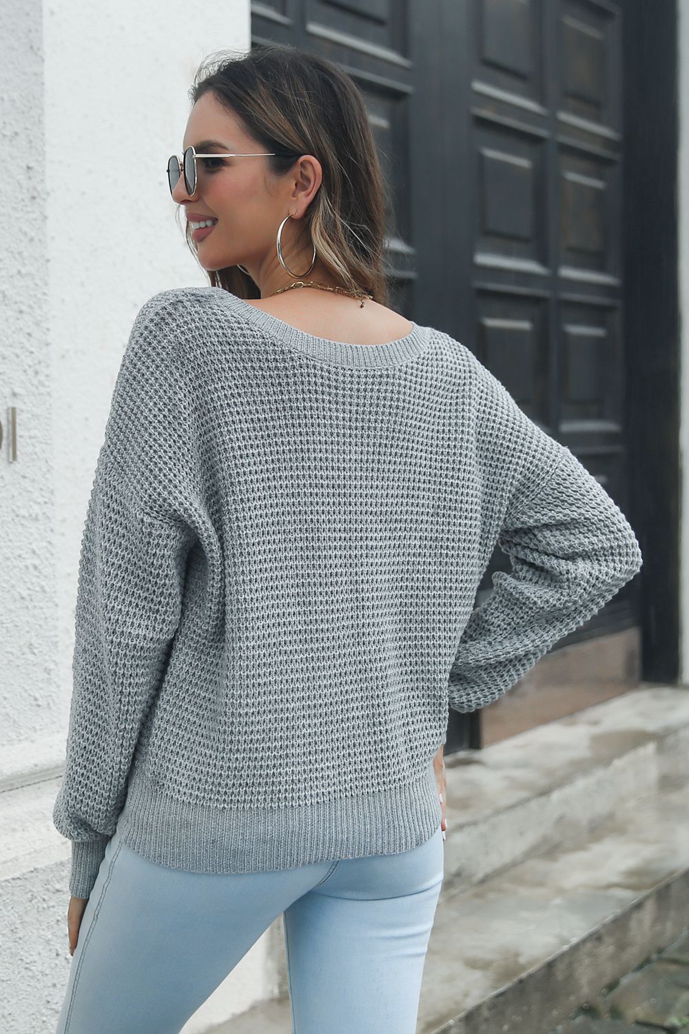 Crisscross Surplice Neck Long Sleeve Sweater - Fashorio