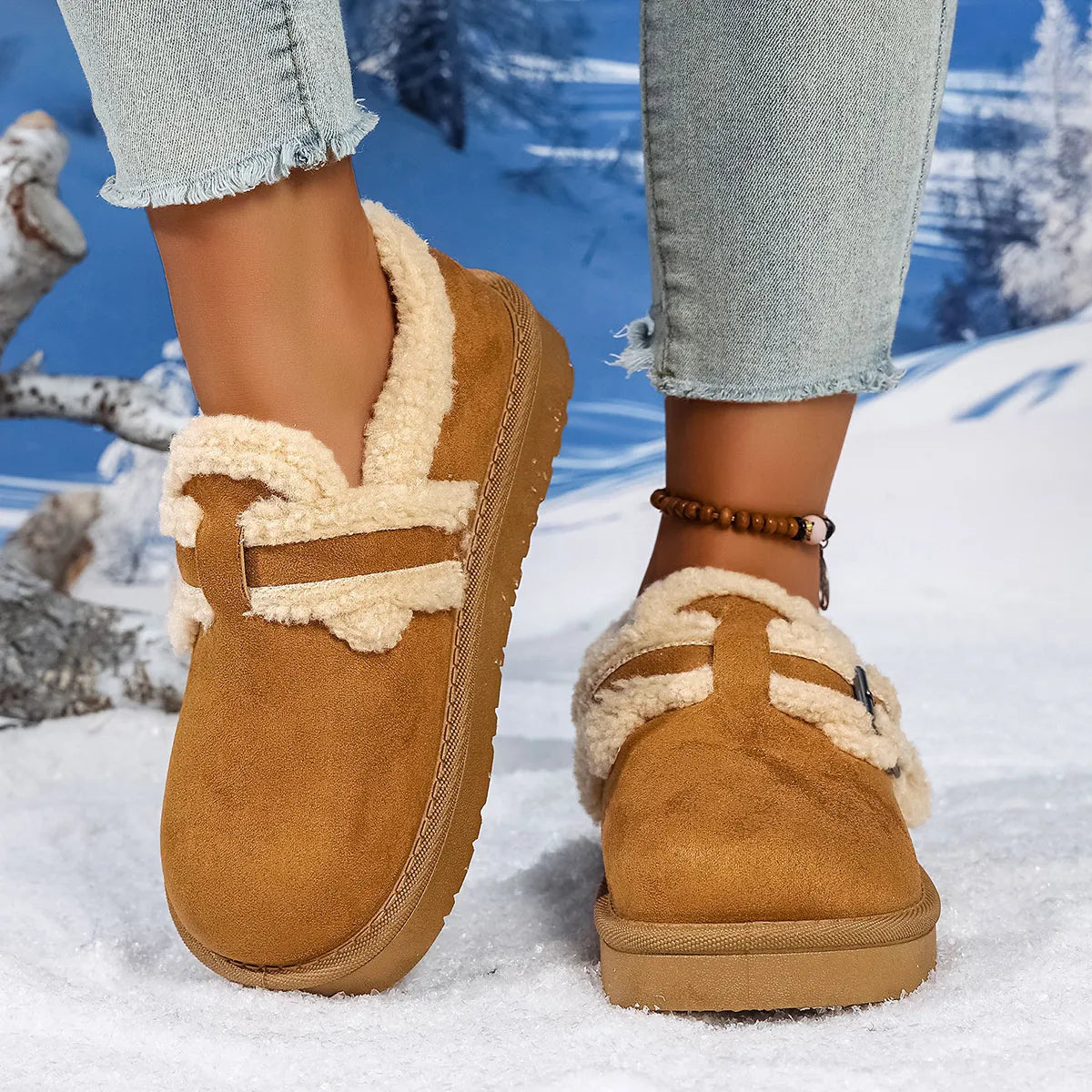 Round Toe Platform Ankle Boots Camel - Fashorio