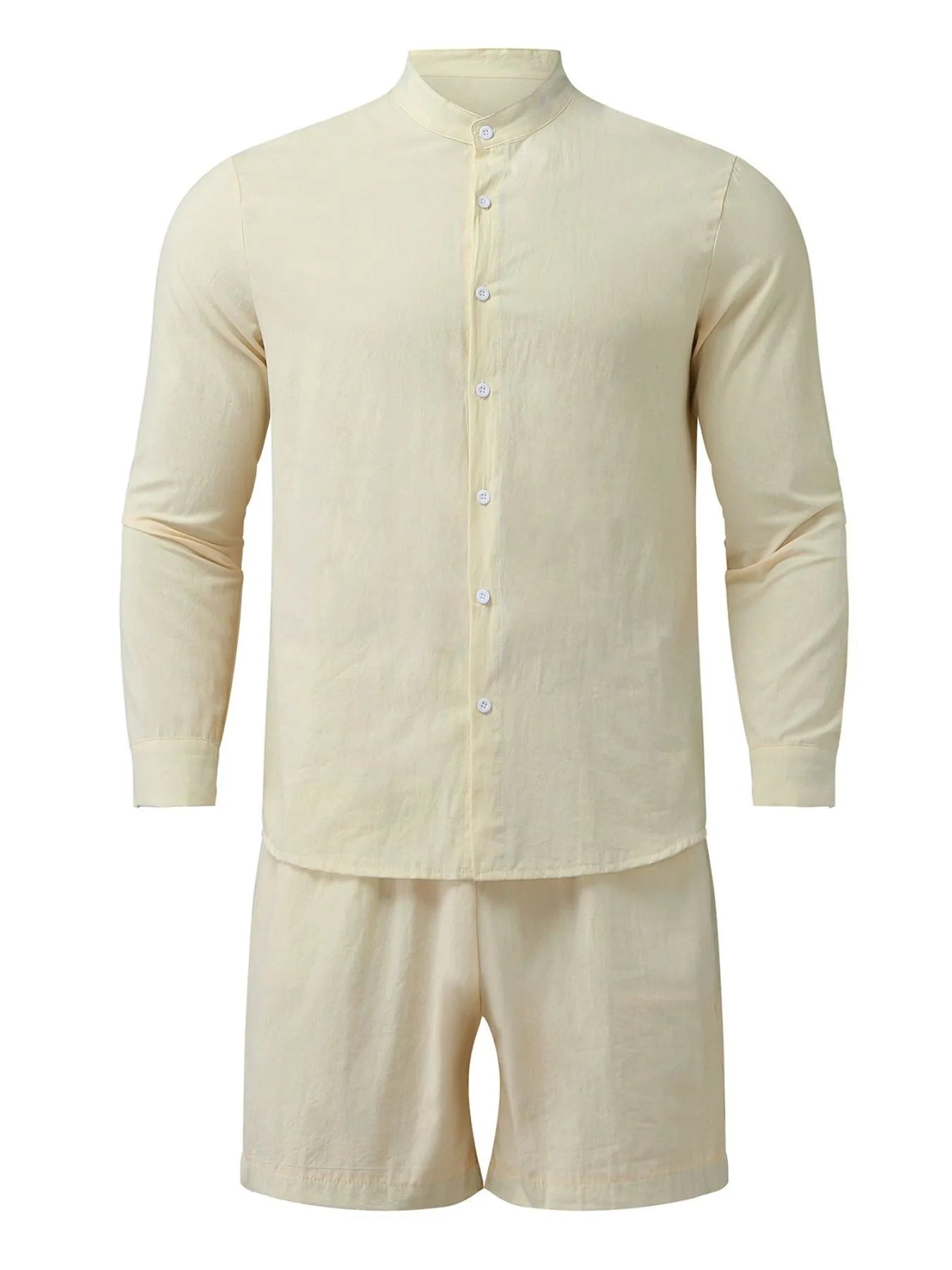 Men's Full Size Button Up Long Sleeve Shirt and Shorts Set Plus Size - Fashorio