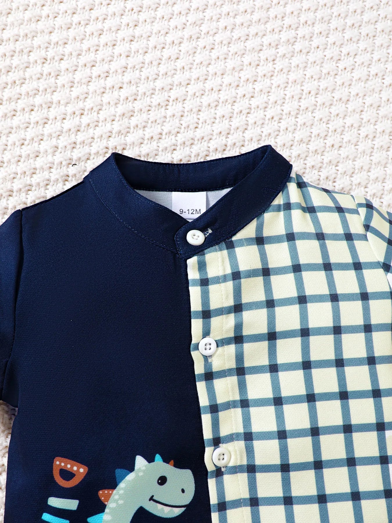 Children's Hat Dinosaur Plaid Button Up Top and Shorts 3-Piece Set - Fashorio
