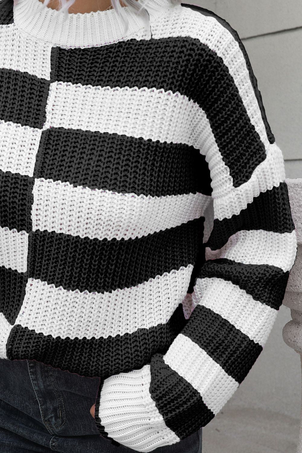 Color Block Dropped Shoulder Sweater - Fashorio