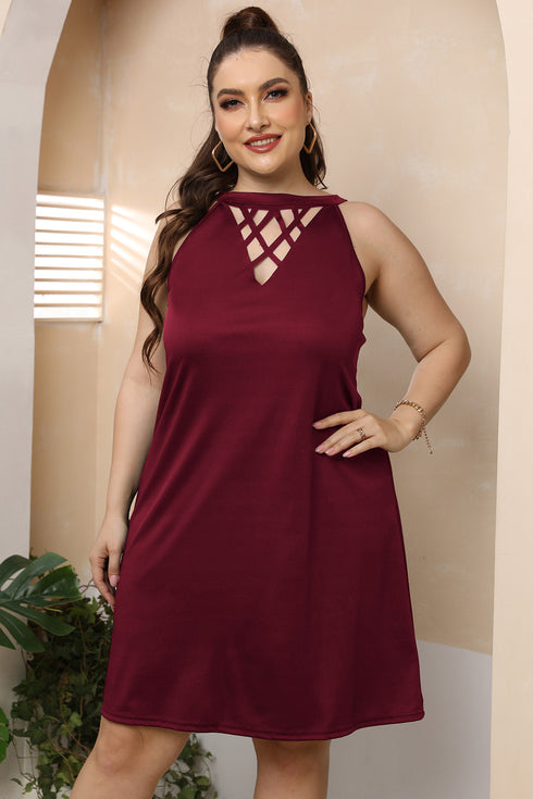 Plus-Size Cutout Sleeveless Dress – Flattering Round Neck Style - Fashorio