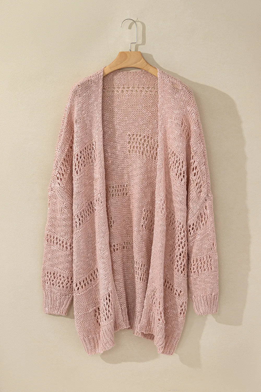 Openwork Open Front Long Sleeve Cardigan - Fashorio