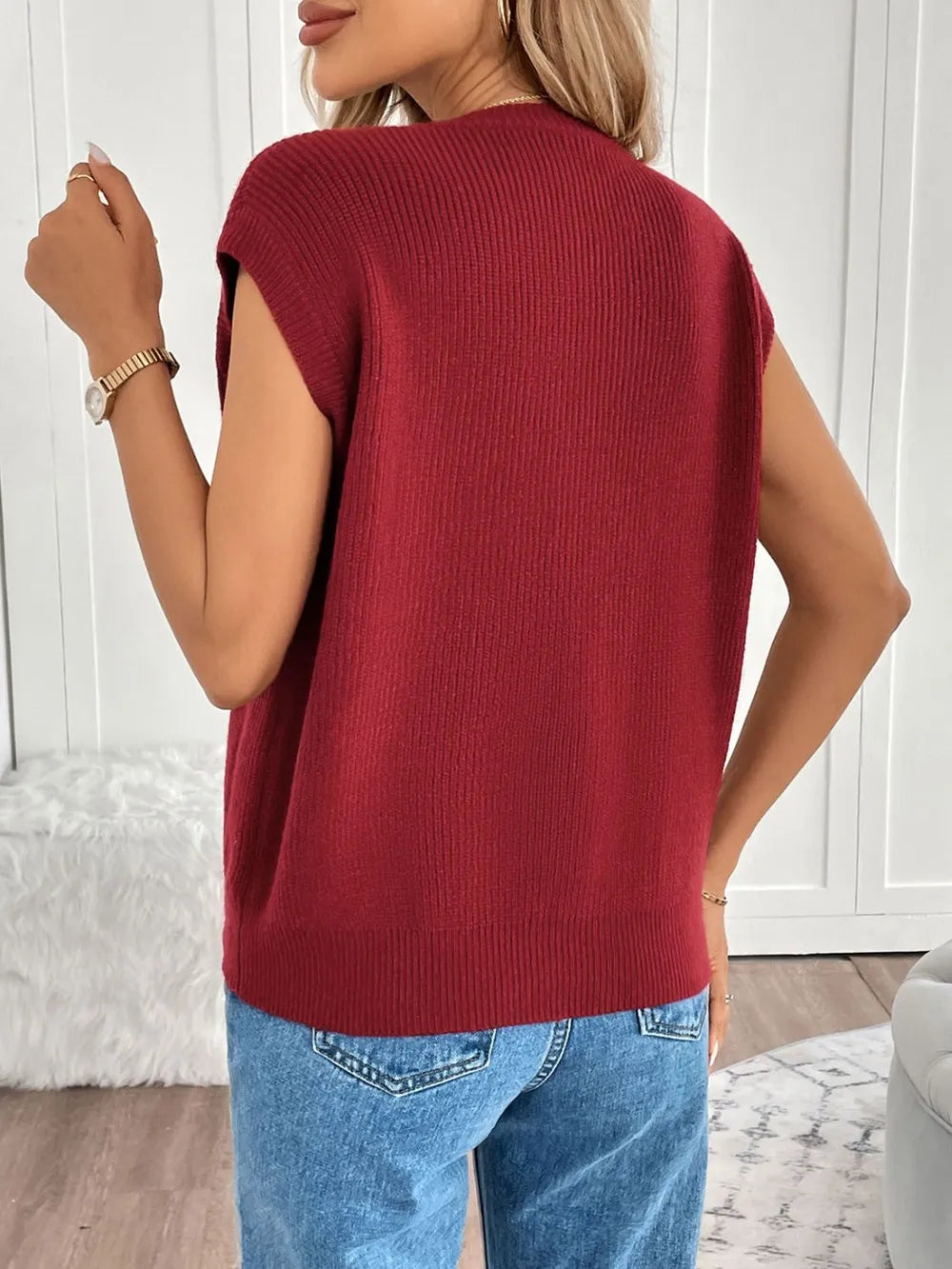 Perfee Pocketed Round Neck Cap Sleeve Cardigan - Fashorio