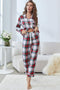 Plaid Button Front Top and Pants Lounge Set Plaid - Fashorio