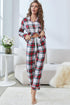 Plaid Button Front Top and Pants Lounge Set Plaid - Fashorio