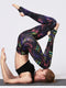 Printed Wide Waistband Active Leggings with Stirrups Black - Fashorio