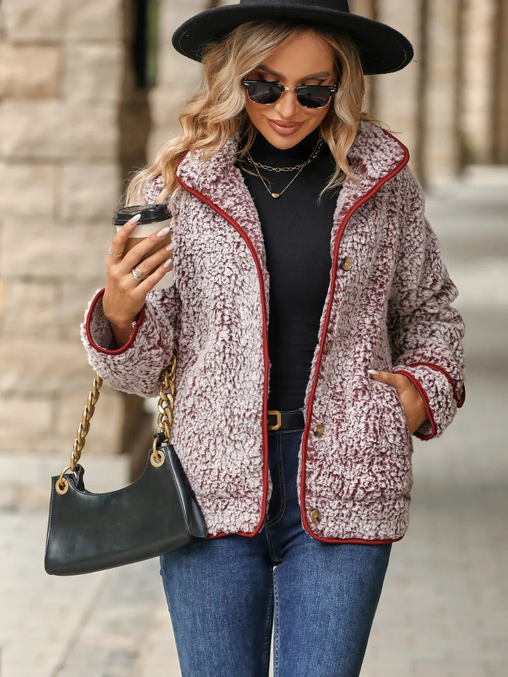 Fuzzy Pocketed Button Up Jacket - Fashorio