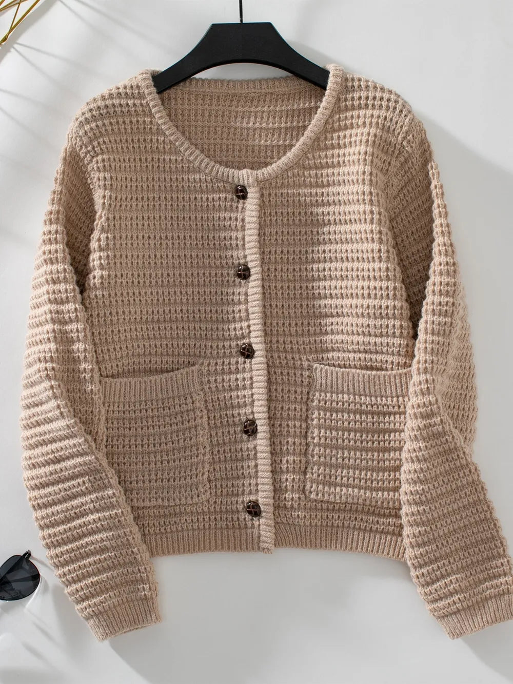 BUtton Up Long Sleeve Cardigan Taupe - Fashorio