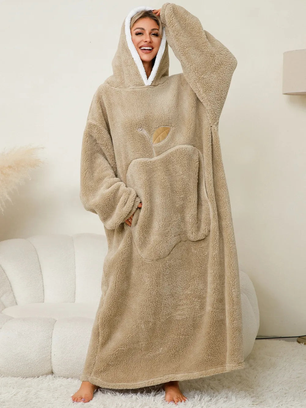 Pocketed Contrast Long Sleeve Hooded Lounge Dress - Fashorio