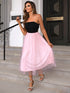 Two-Tone Spaghetti Strap Mesh Dress Pink Black - Fashorio