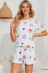 Floral Round Neck Raglan Sleeve Top and Shorts Lounge Set White - Fashorio