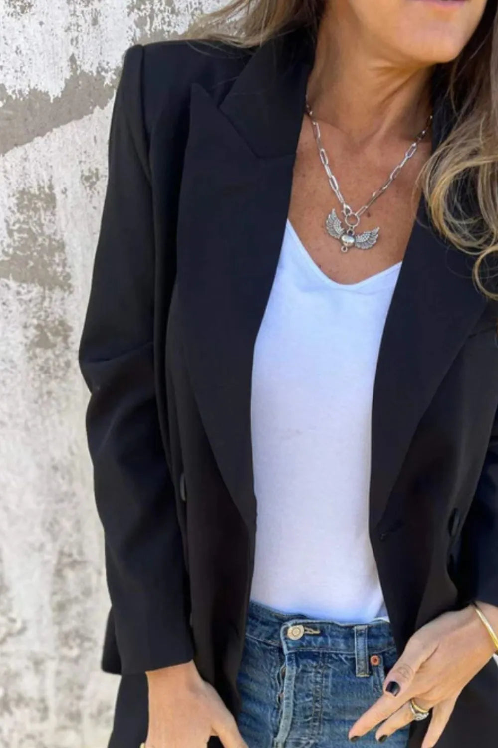 Full Size Collared Neck Long Sleeve Blazer - Fashorio