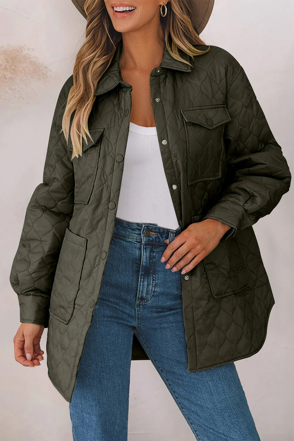 Snap Down Collared Winter Coat - Fashorio