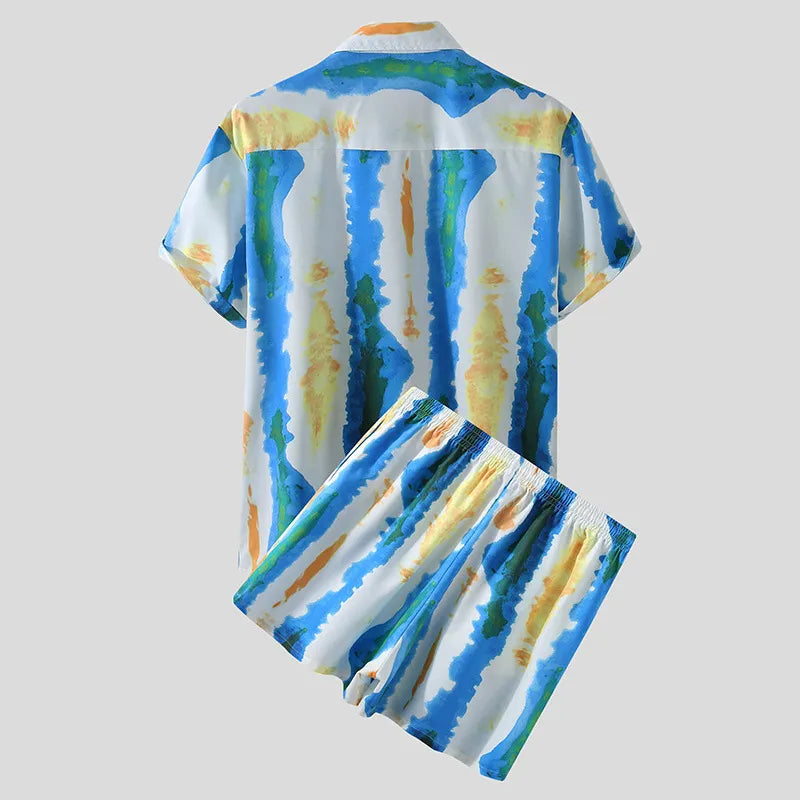 Men's Full Size Printed Button Up Short Sleeve Shirt and Shorts Plus Size - Fashorio