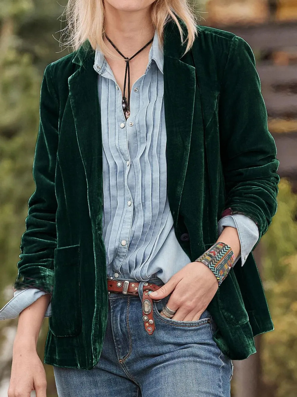 Pocketed Button Up Lapel Collar Blazer - Fashorio