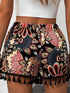 Paisley Print Tassel Hem Shorts - Fashorio
